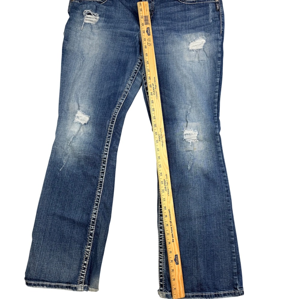 Silver Jeans Co Pioneer Distressed Bootcut Jeans Blue W1579SJ8398 Womens 18 L33 - Picture 4 of 13